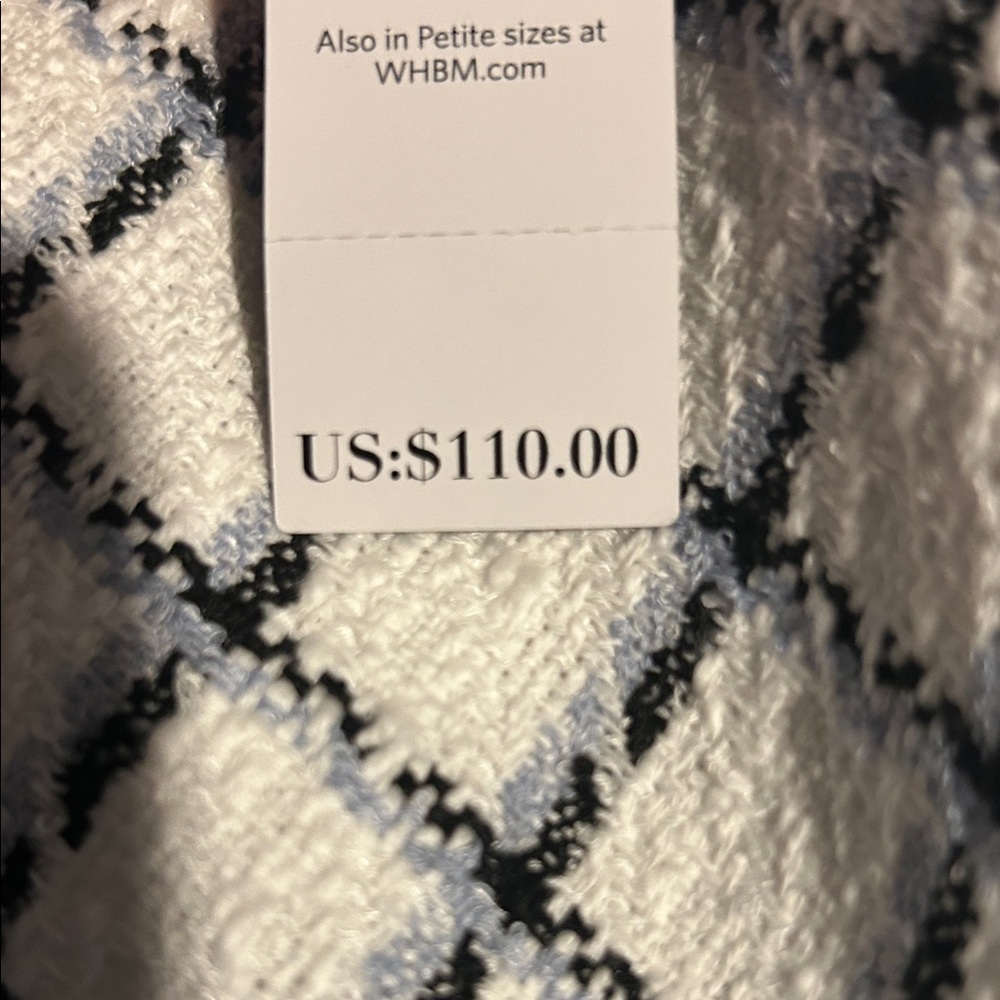 White House Black Market White and Navy Check Tweed Tank Top - Picture 2 of 6
